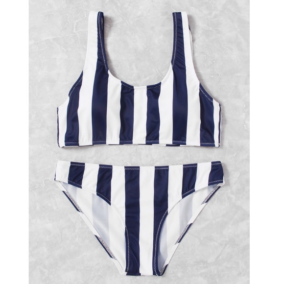 PENNI💙 navy blue striped white bikini swimsuit - Picture 2 of 3